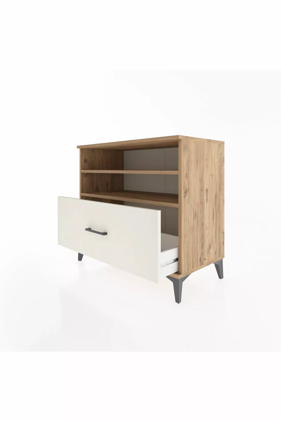 Commode Hyperion 2 étagères avec 1 tiroir en pin-pierre d'onyx