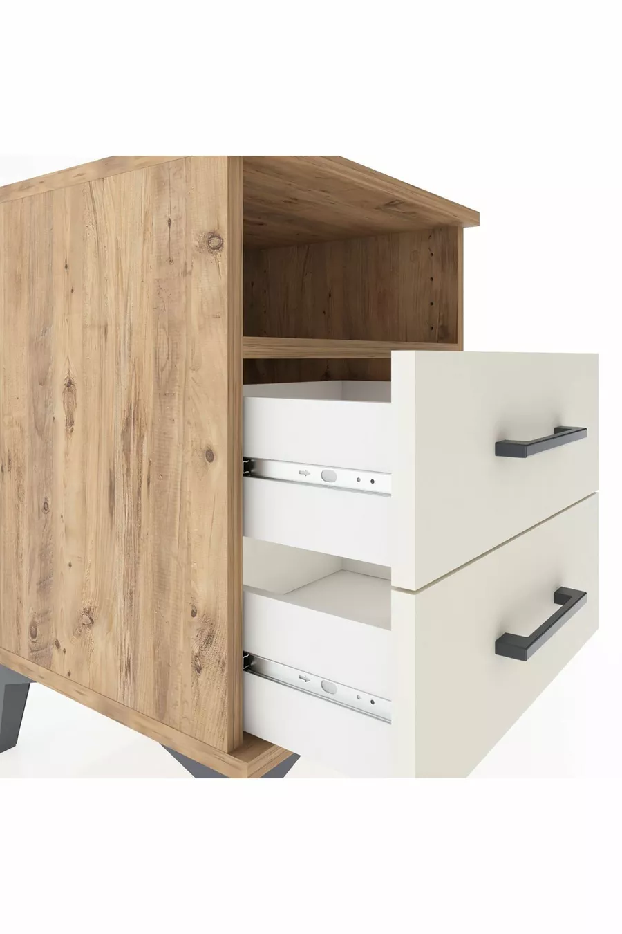 Commode Hyperion à une étagère et 2 tiroirs, pin et marbre d'ayta