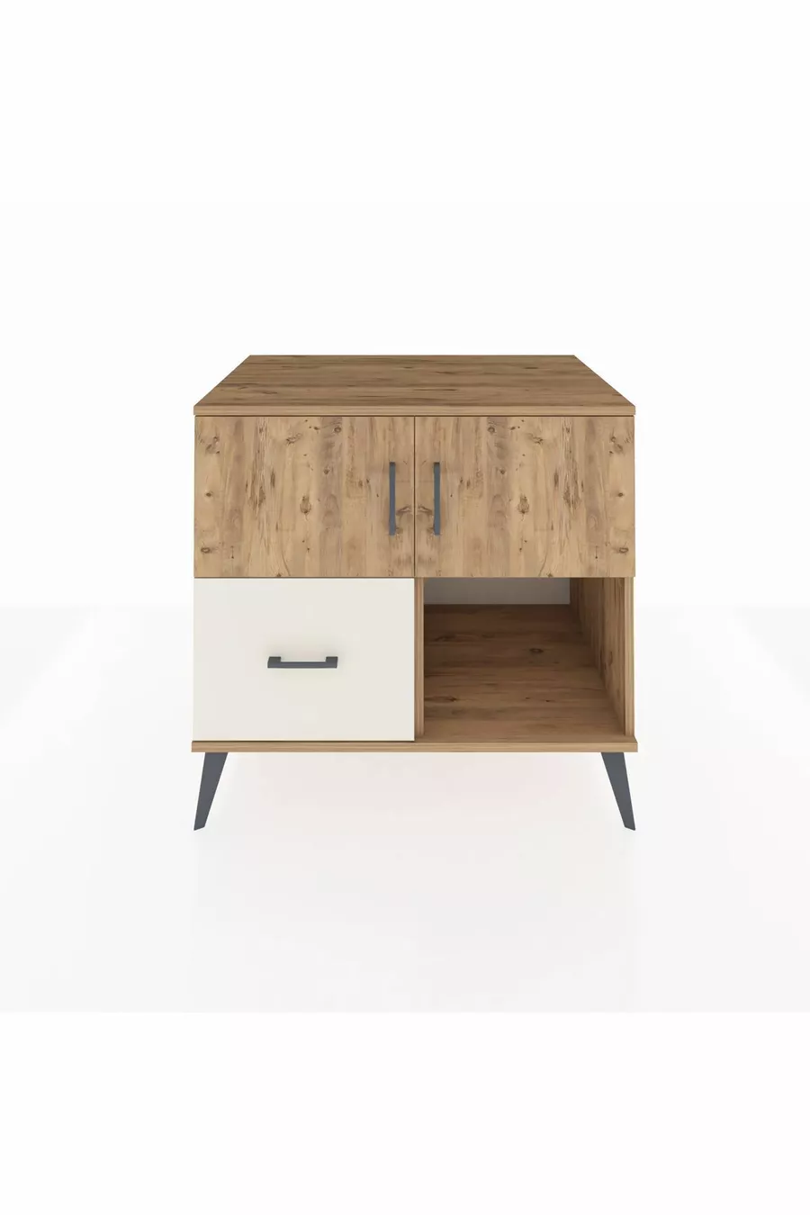Commode Kronos avec 2 étagères, 1 tiroir, 2 portes, en pin-Pin/Grès
