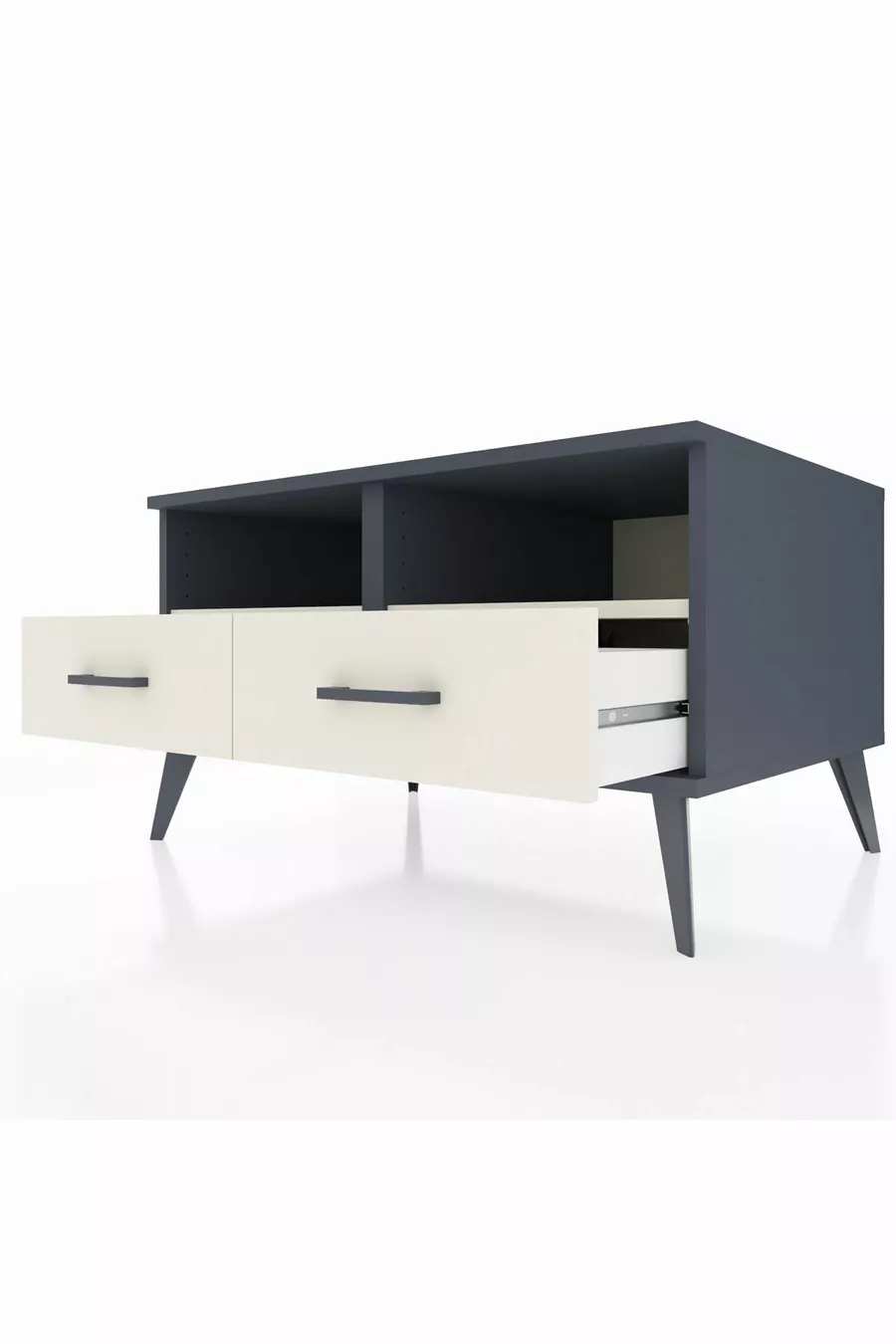 Commode Kronos à 2 étagères et 2 tiroirs Anthracite-Pierre de lune