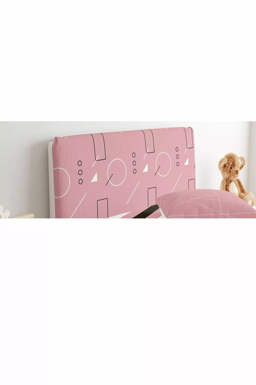 Housse de Tête de Lit Base Chambre d'Adolescent Rose Poussiéreux Motifs Géométriques
