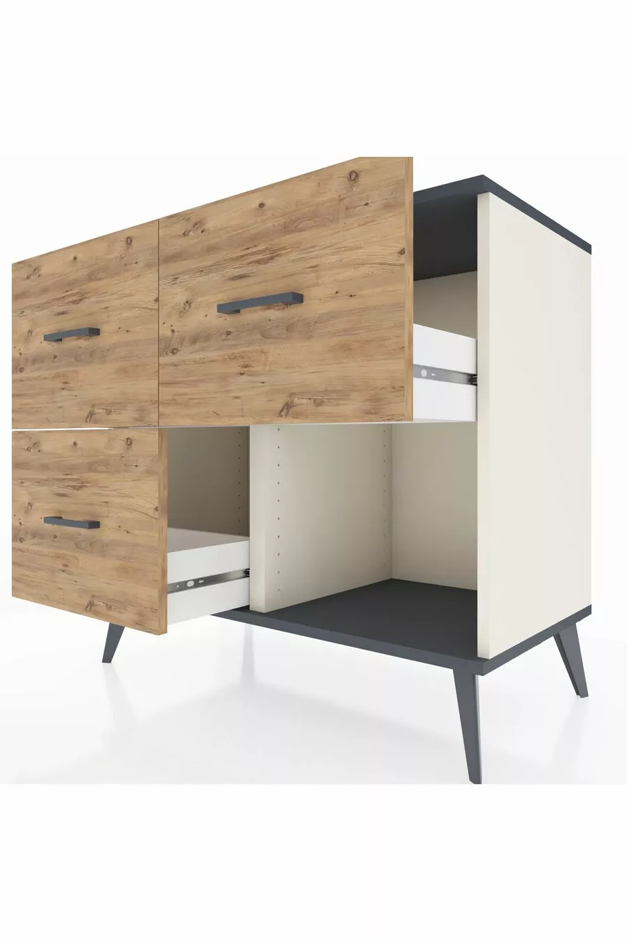 Hyperion Dresser 3 Drawers Moonstone-Anthracite/Pine
