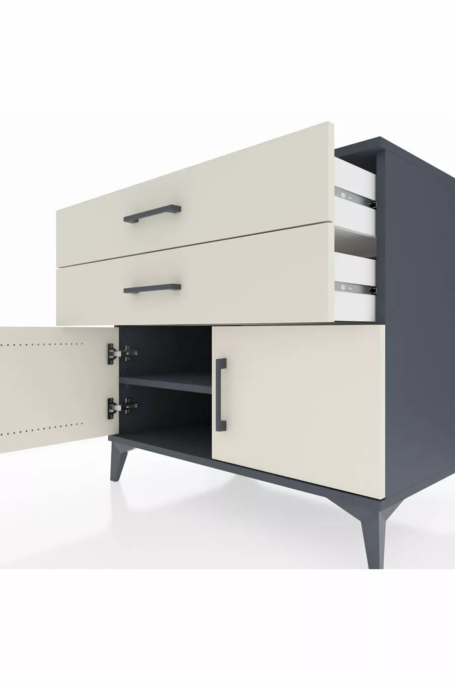 Commode Kronos avec une étagère, 2 tiroirs et 2 portes, anthracite-gris pierre