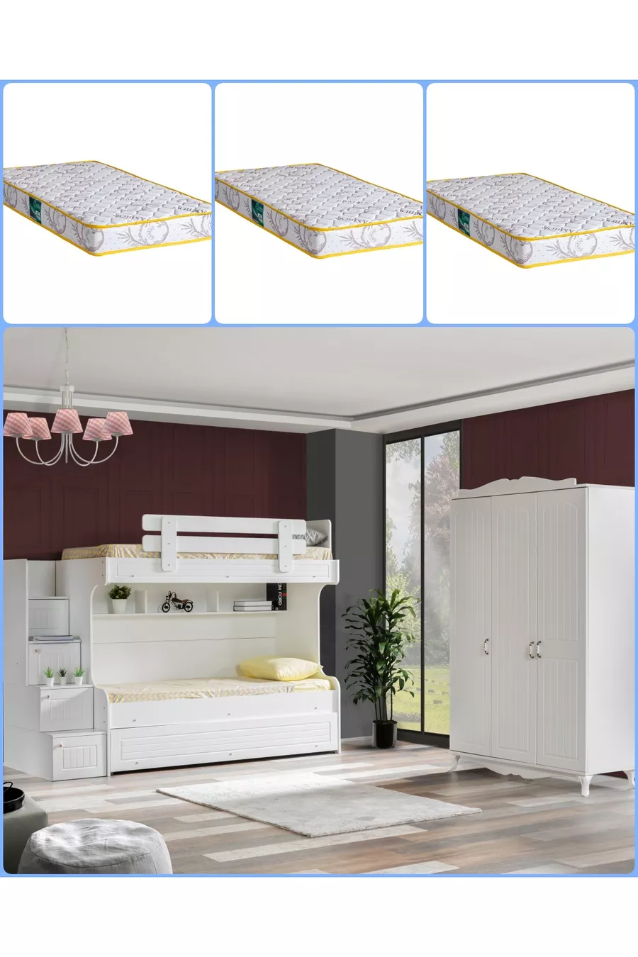 Ranza, Letto a Castello con 3 Ante + 3 Materassi Comfort