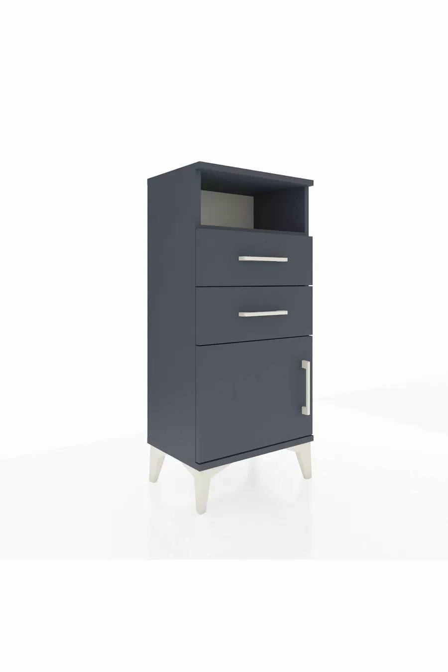 Table de chevet Arges avec une étagère, 2 tiroirs et une porte, Anthracite-Anthracite