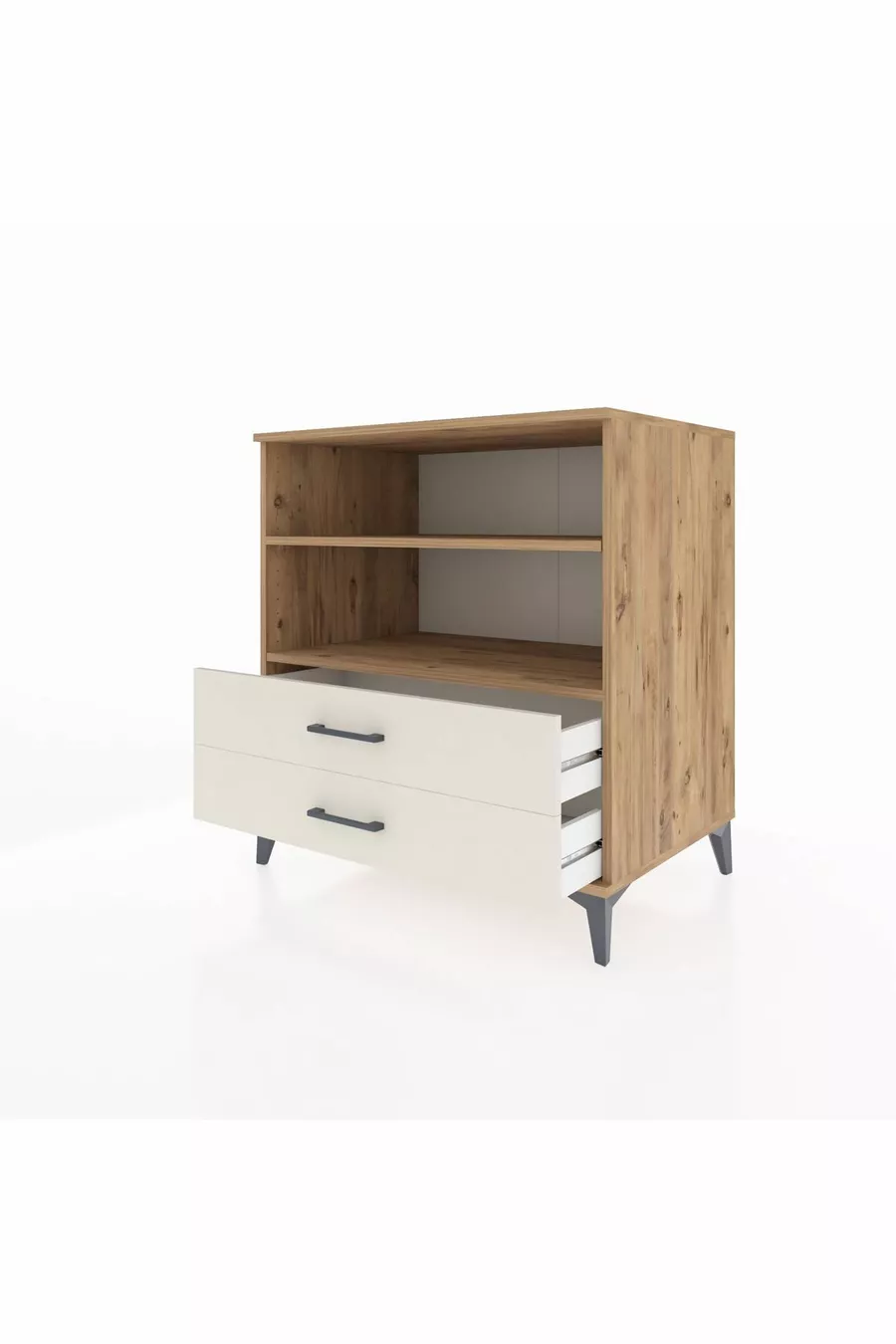 Kronos Kommode mit 2 Regalen und 2 Schubladen Kiefer-Marmor