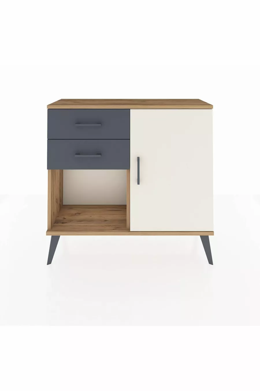 Commode Arges avec une seule étagère, 2 tiroirs et une porte, pin-gris anthracite
