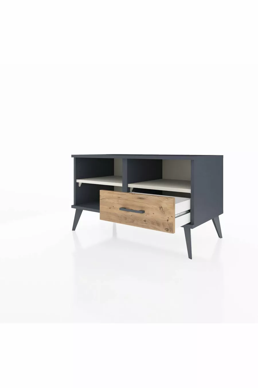 Commode Hyperion 2 étagères avec un tiroir Anthracite-Pierre de lune/Merisiers