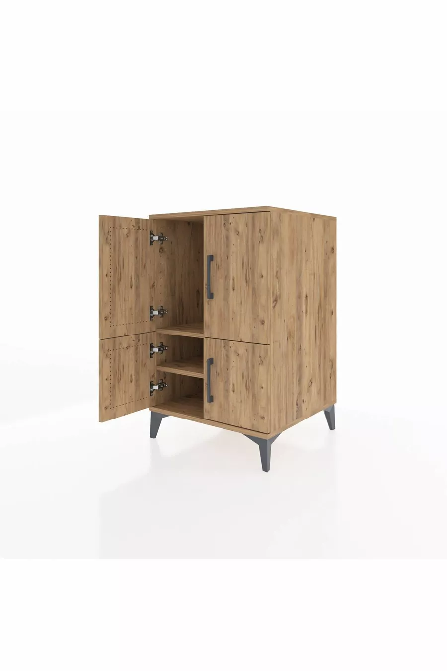 Kronos Nightstand with 2 Shelves and 4 Doors Pine-Pine
