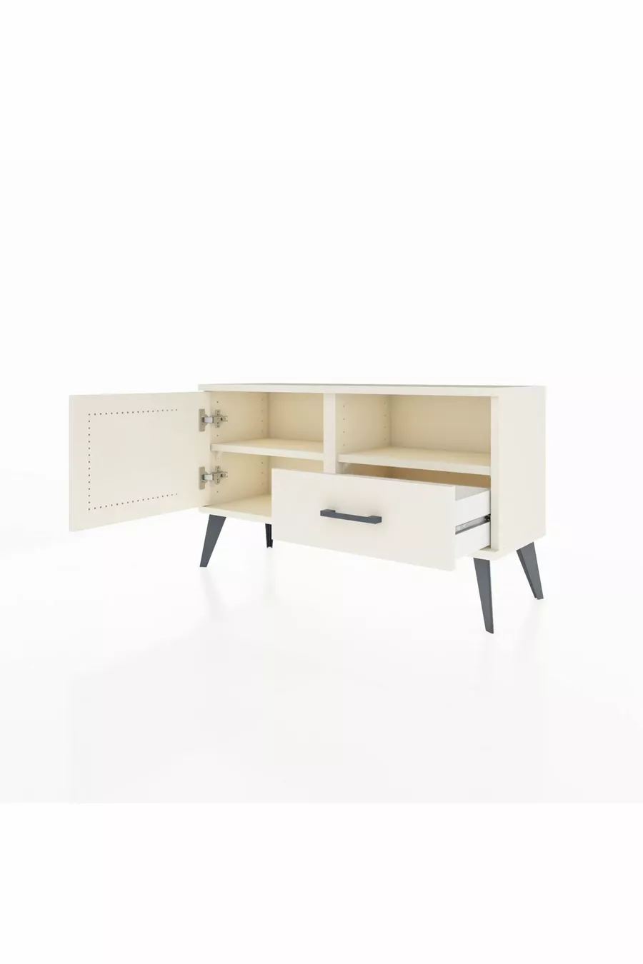 Commode Arges avec 2 étagères, 1 tiroir et 1 porte, couleur Pierre de Lune
