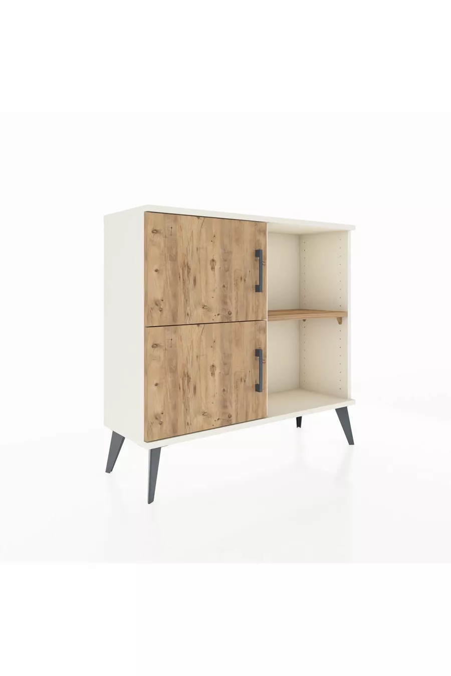 Commode Arges 2 étagères 2 portes Pierre de lune-Pin
