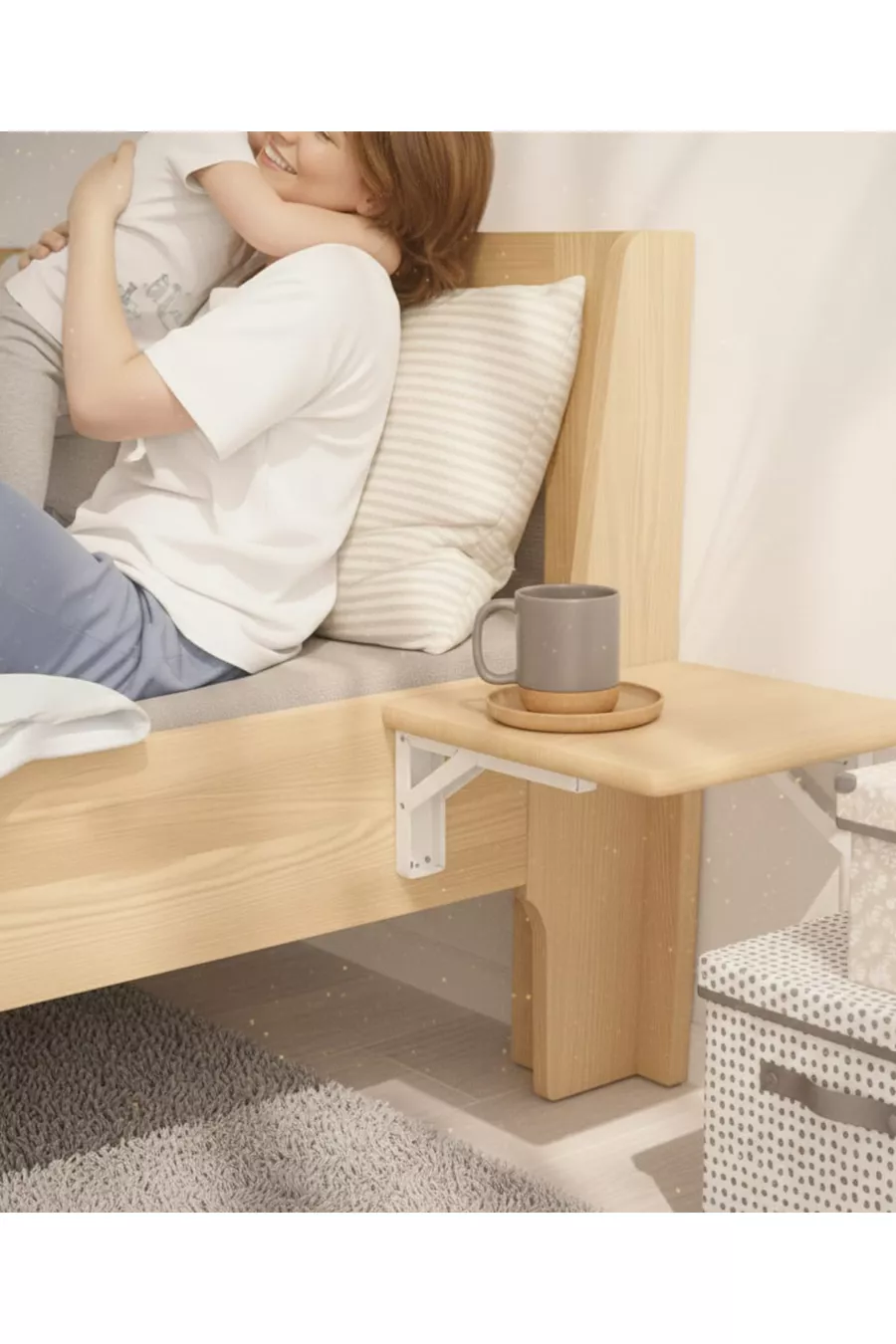 Table de chevet pliante – × cm en bois massif | À monter sur le mur et au lit
