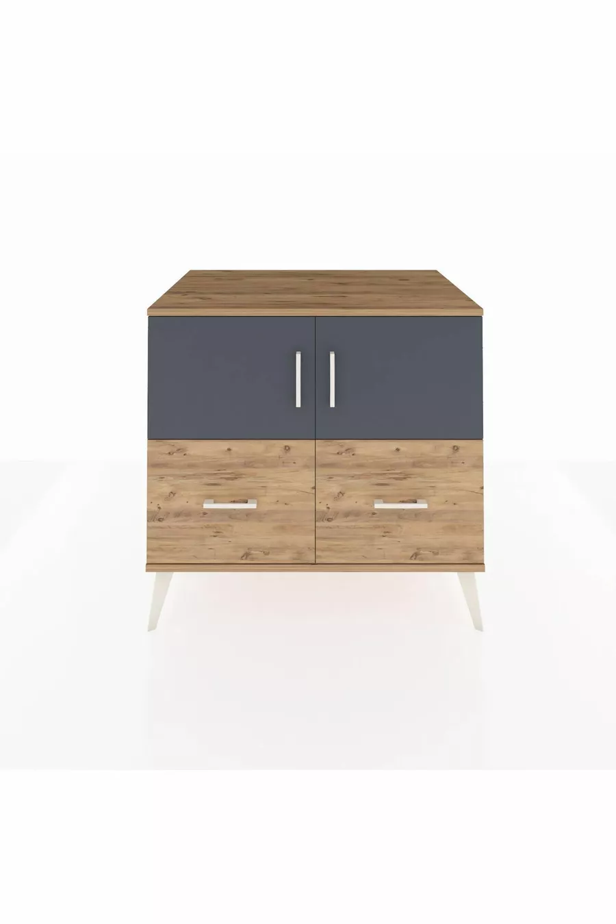 Commode Kronos avec 2 étagères, 2 tiroirs et 2 portes, Pin-Anthracite/Pin