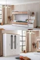 Bunk Bed, Vita Bohem Youth Room Set with Walnut Bunk Bed + Four-Door Wardrobe
