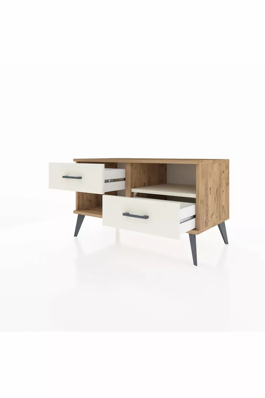 Commode Hyperion à un seul étagère et 2 tiroirs en pin-ardoise