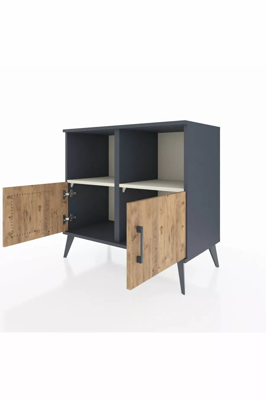 Commode Hyperion 2 étagères 2 portes Anthracite-Pin/Pierre de lune