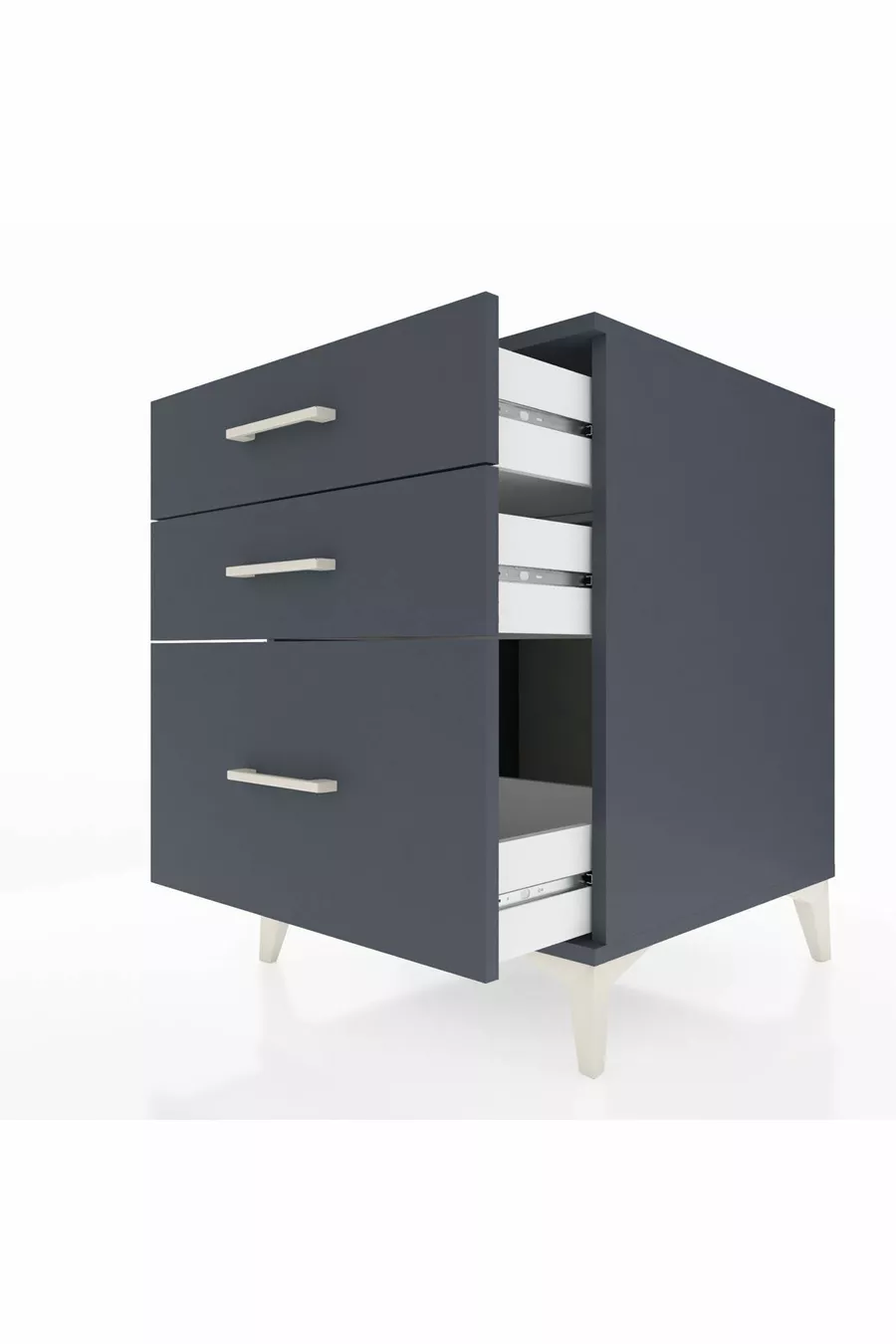 Table de chevet Kronos à 3 tiroirs Anthracite-Anthracite