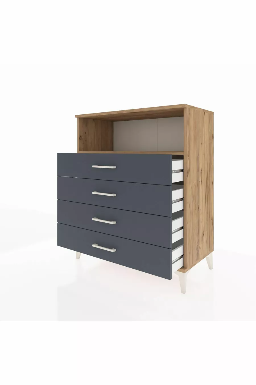 Commode Hyperion à un seul étagère et 4 tiroirs Pin-Anthracite