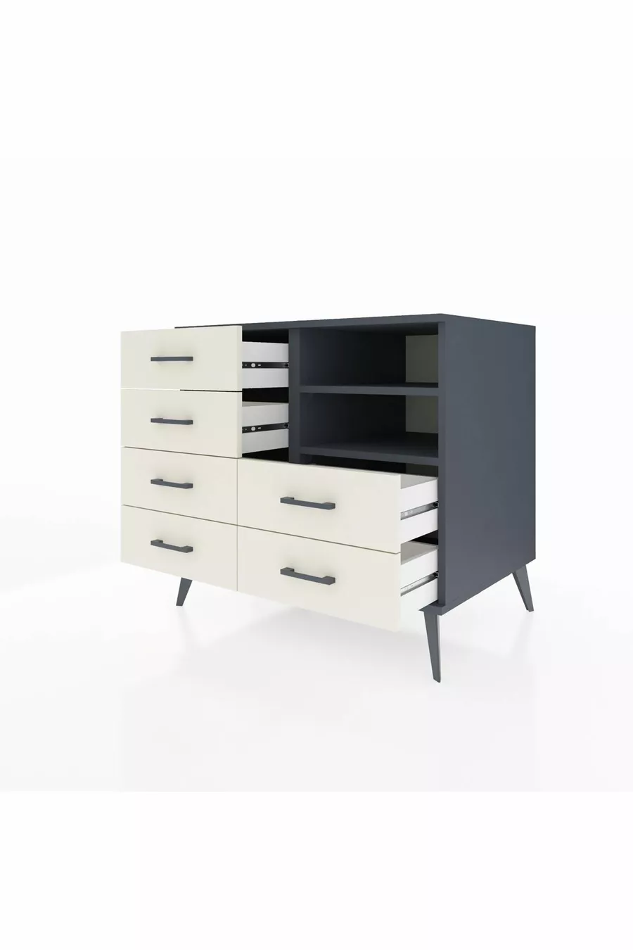 Commode Kronos 2 étagères 6 tiroirs Anthracite-Anthracite/Pierre de Lune