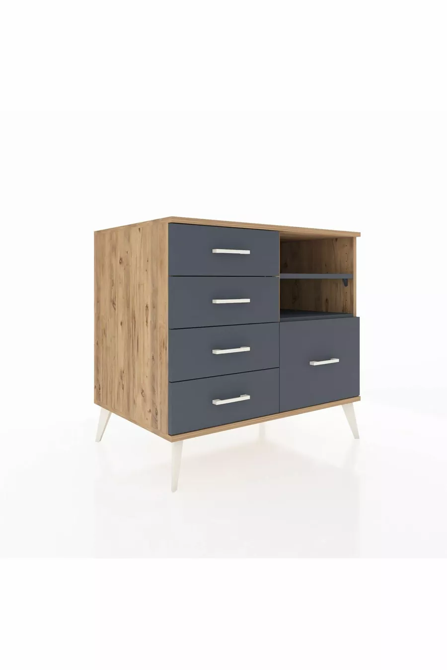 Commode Kronos avec 2 étagères et 5 tiroirs, pin-anthracite
