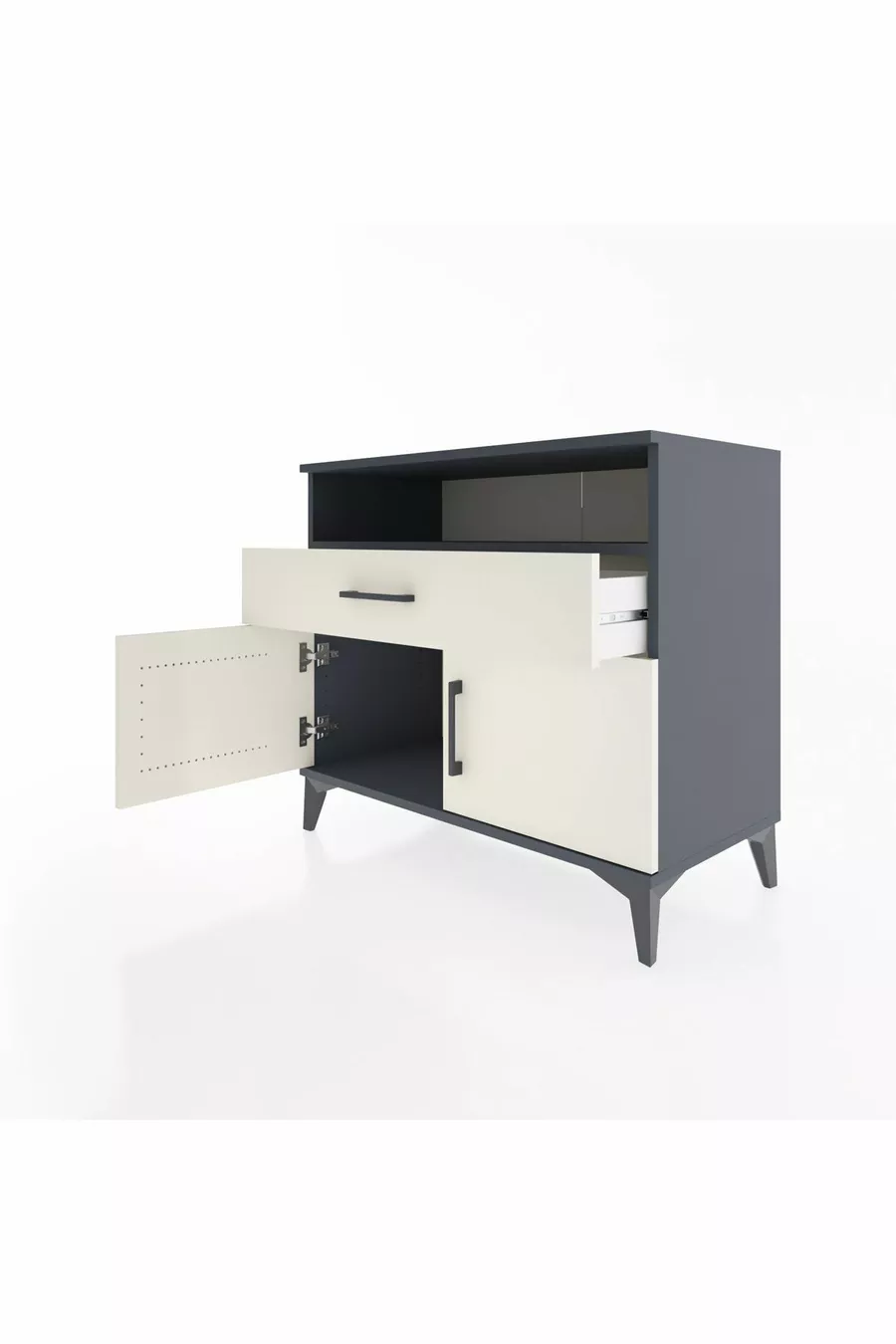 Commode Hyperion à une étagère, un tiroir et deux portes, Anthracite-Patine de pierre