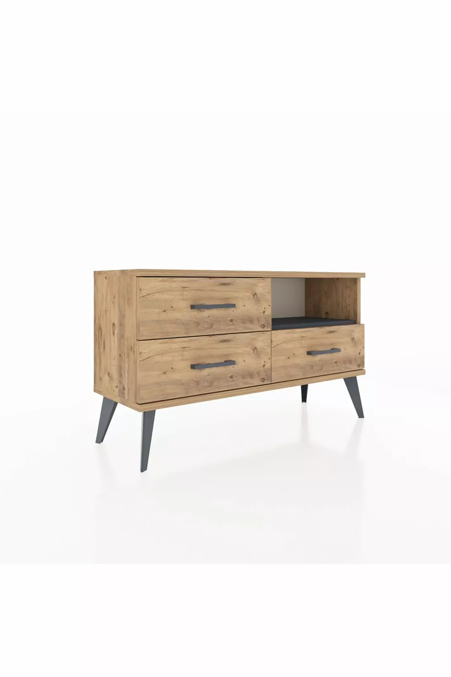 Comò Arges con Singolo Ripiano e 3 Cassetti Pino-Antracite/Pino