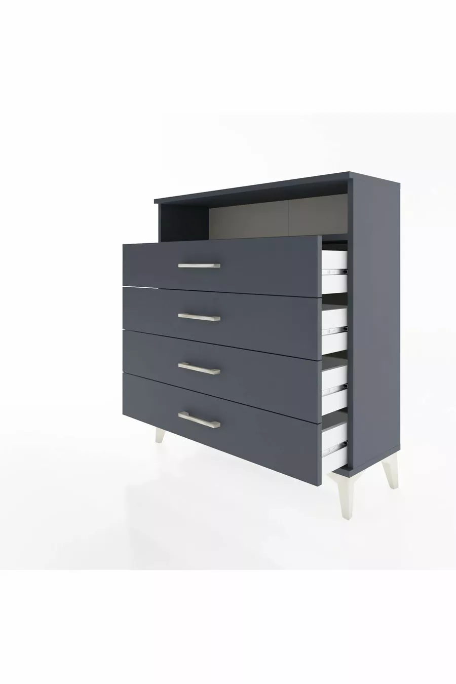 Comò Arges con Singolo Ripiano e 4 Cassetti Antracite-Antracite