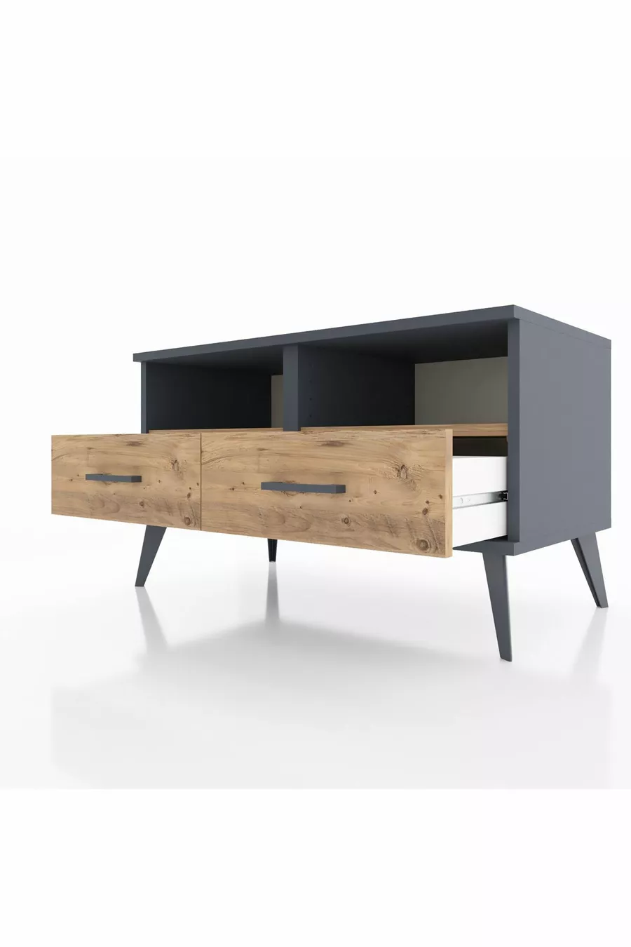 Commode Hyperion 2 étagères 2 tiroirs Anthracite-Pin