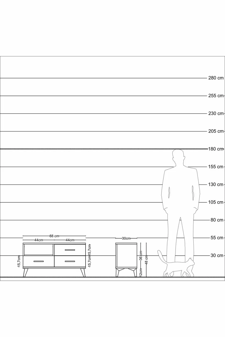 Commode Arges à un seul étagère et 3 tiroirs en pin