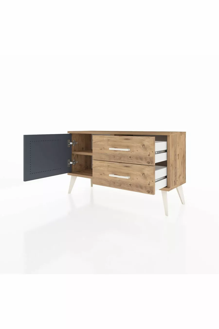 Commode Arges avec une étagère, 2 tiroirs et une porte, pin-anthracite/pin