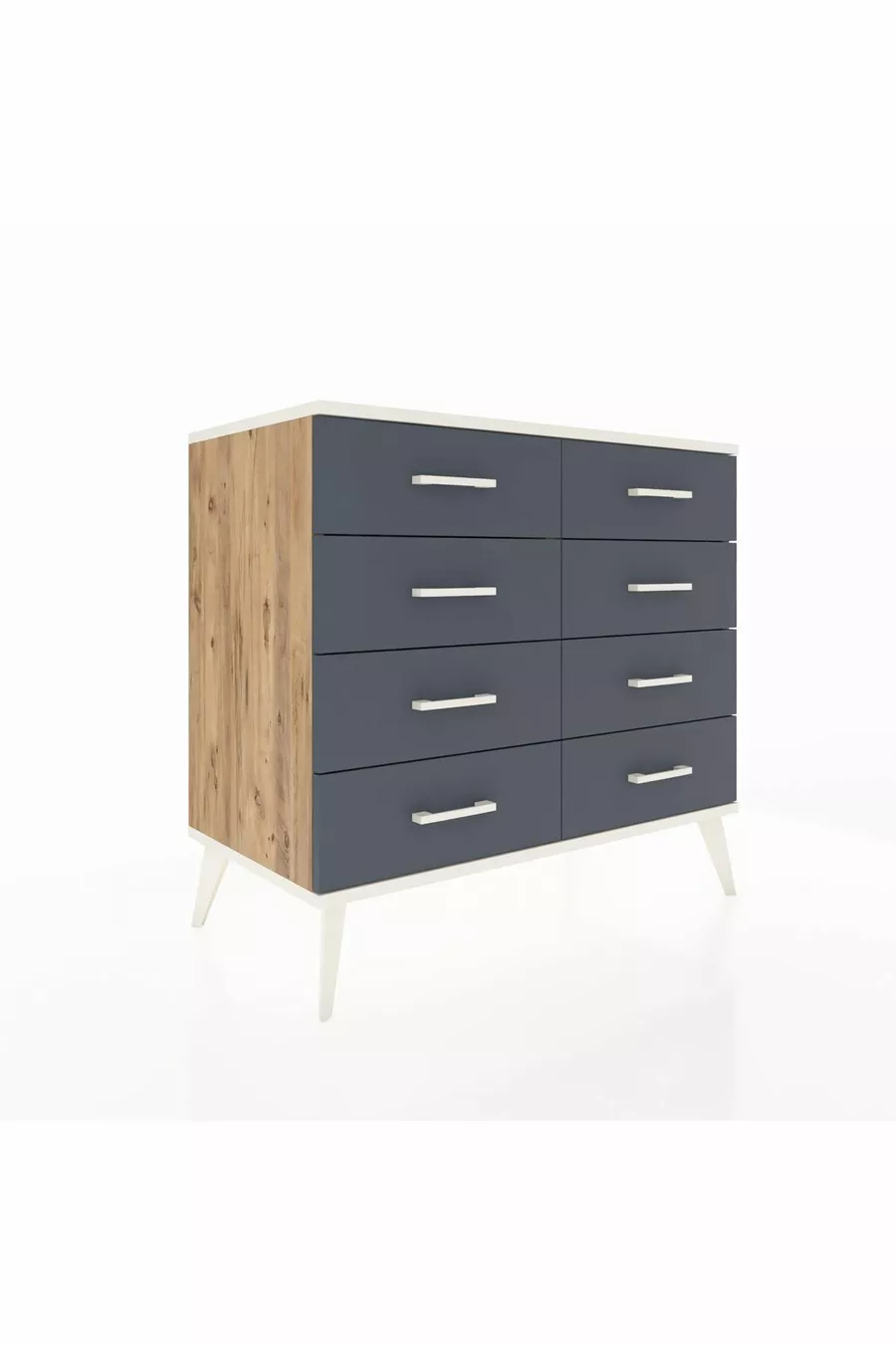 Commode Hyperion 8 tiroirs Pin-Pierres d'onyx/Anthracite