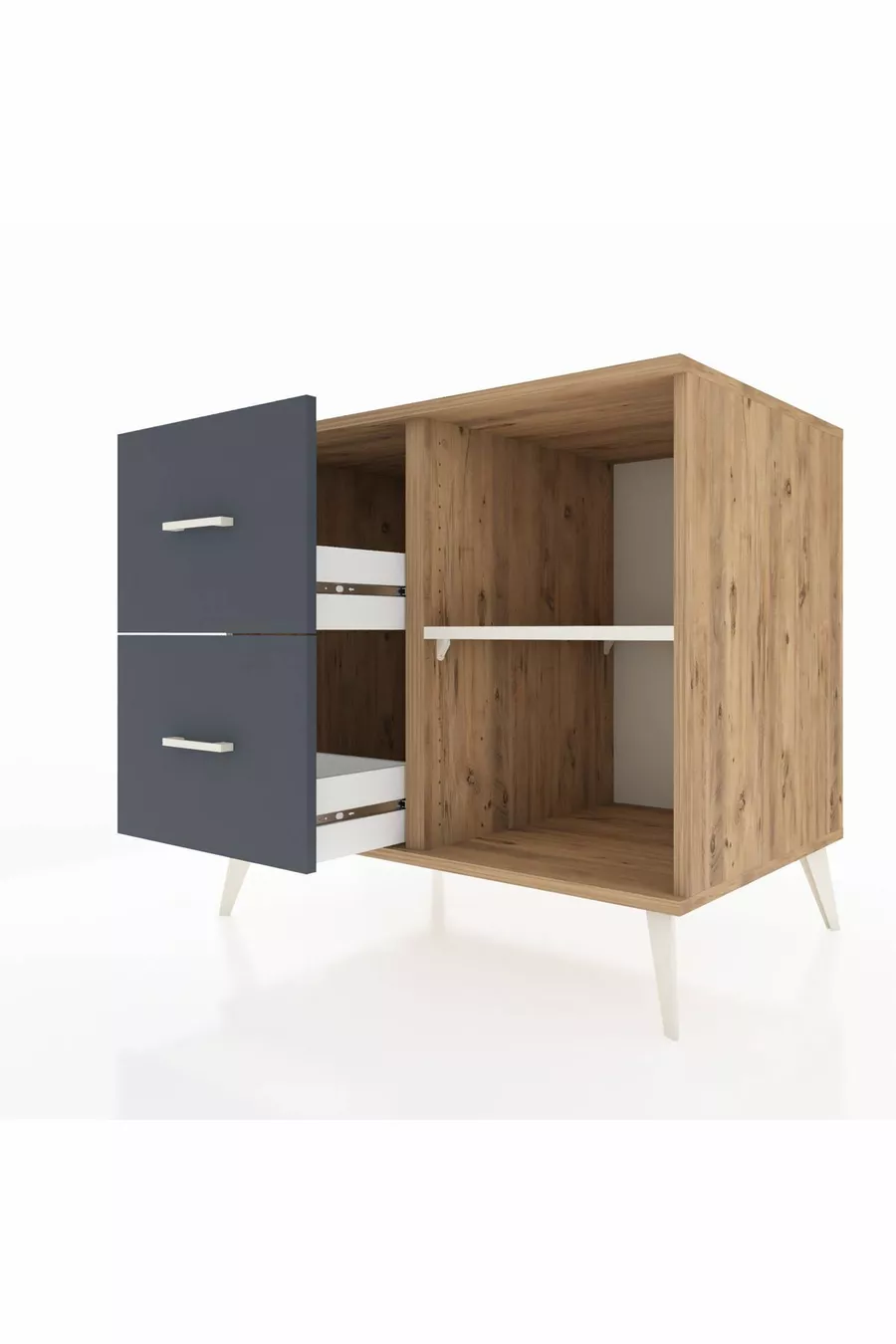Commode Kronos à une étagère et 2 tiroirs Pin-Pierre de lave/Anthracite