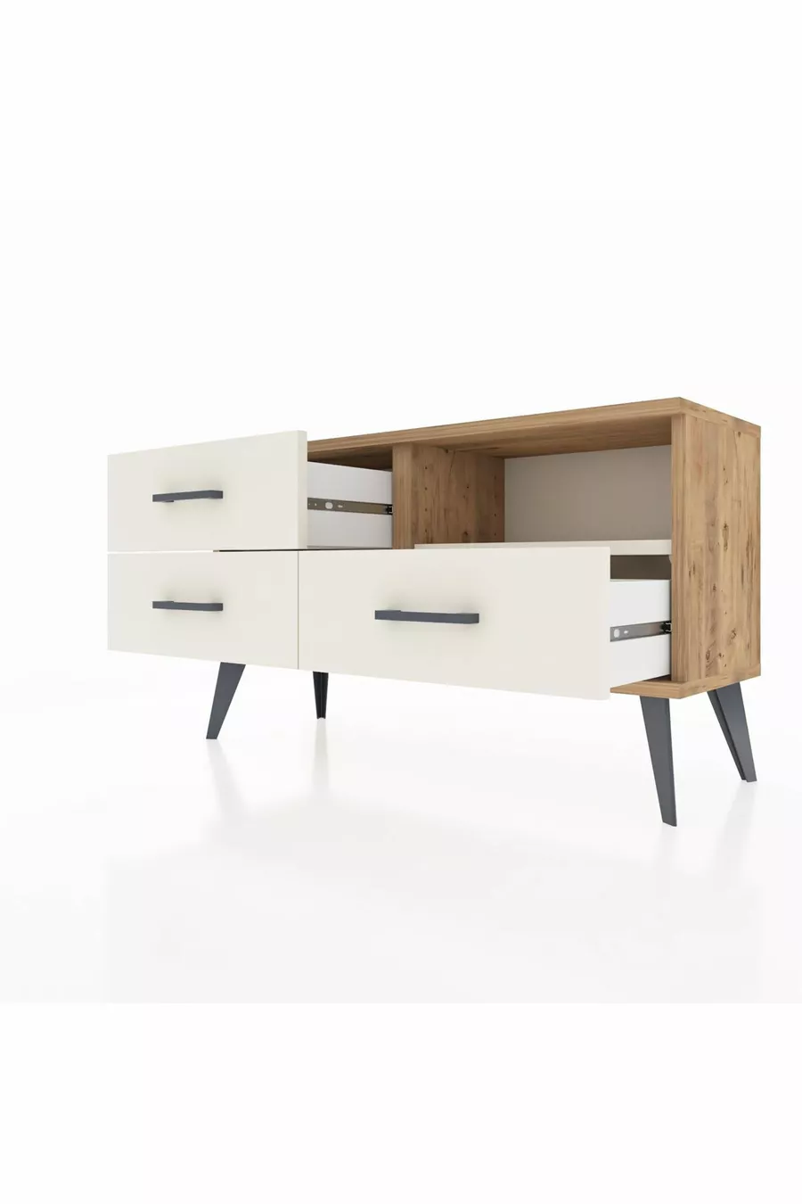 Commode Arges à un seul étagère et 3 tiroirs en pin-onyx