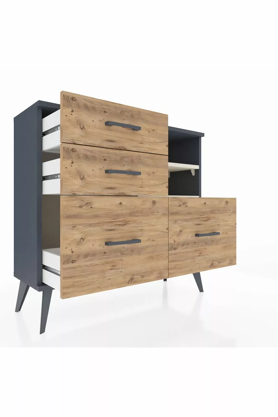 Arges Dresser 2 Shelves 4 Drawers Anthracite-Pebble/ Pine