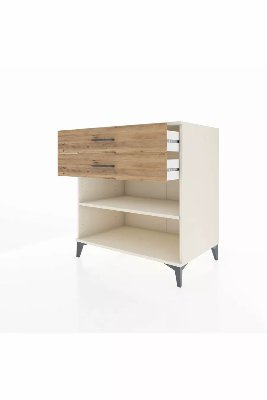 Commode Kronos avec une étagère et 2 tiroirs, Pierre de Lune-Pin