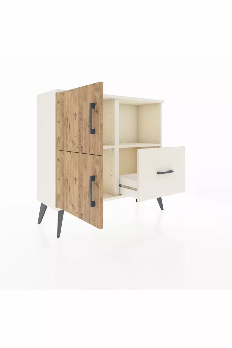Commode Arges avec 2 étagères, 1 tiroir, 2 portes, couleur Pierre de lune/Pin