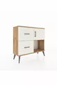 Commode Arges à une étagère, 2 tiroirs et une porte, pin et pierre de batte