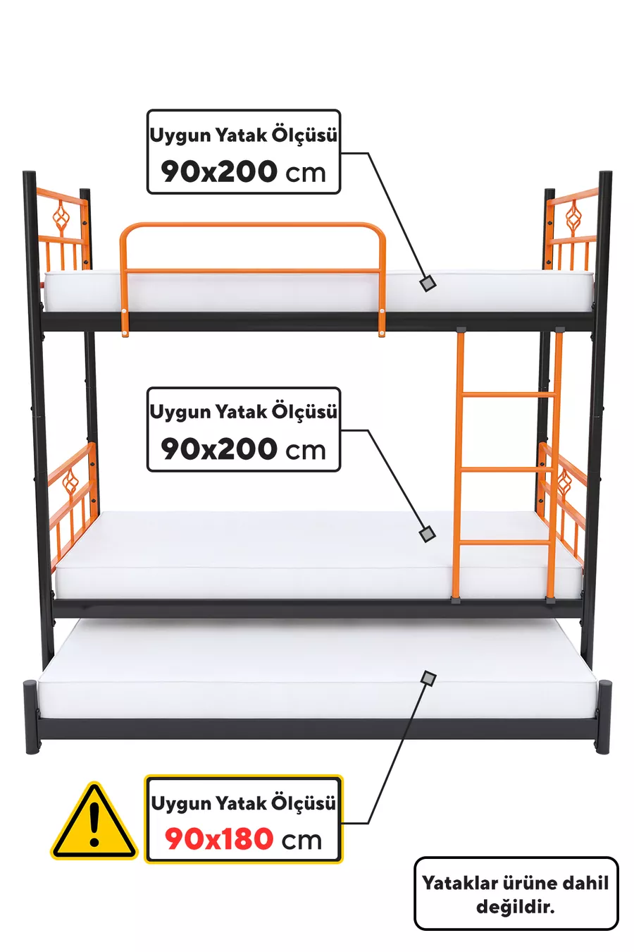 Koza Bunk Bed with Cradle, Compatible with Bed, 3-Person Orange Metal Bunk Bed