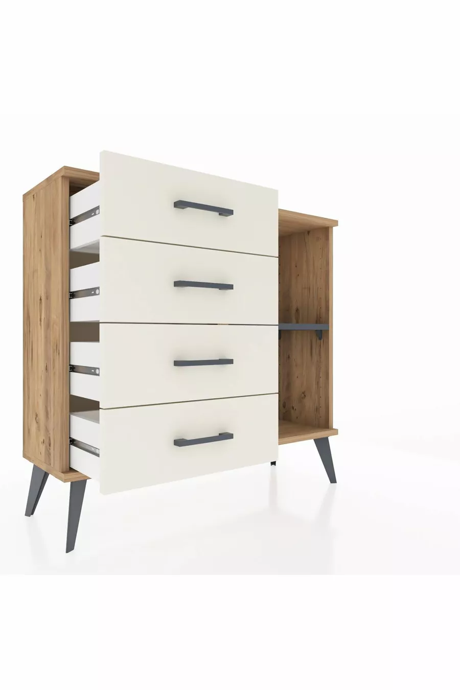 Commode Arges à une étagère et 4 tiroirs Pin-Anthracite/Marbre