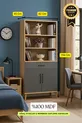 Set Comò con Ante Ege & Libreria | Corpo in MDF | Gambe in Legno | Moderno e Funzionale