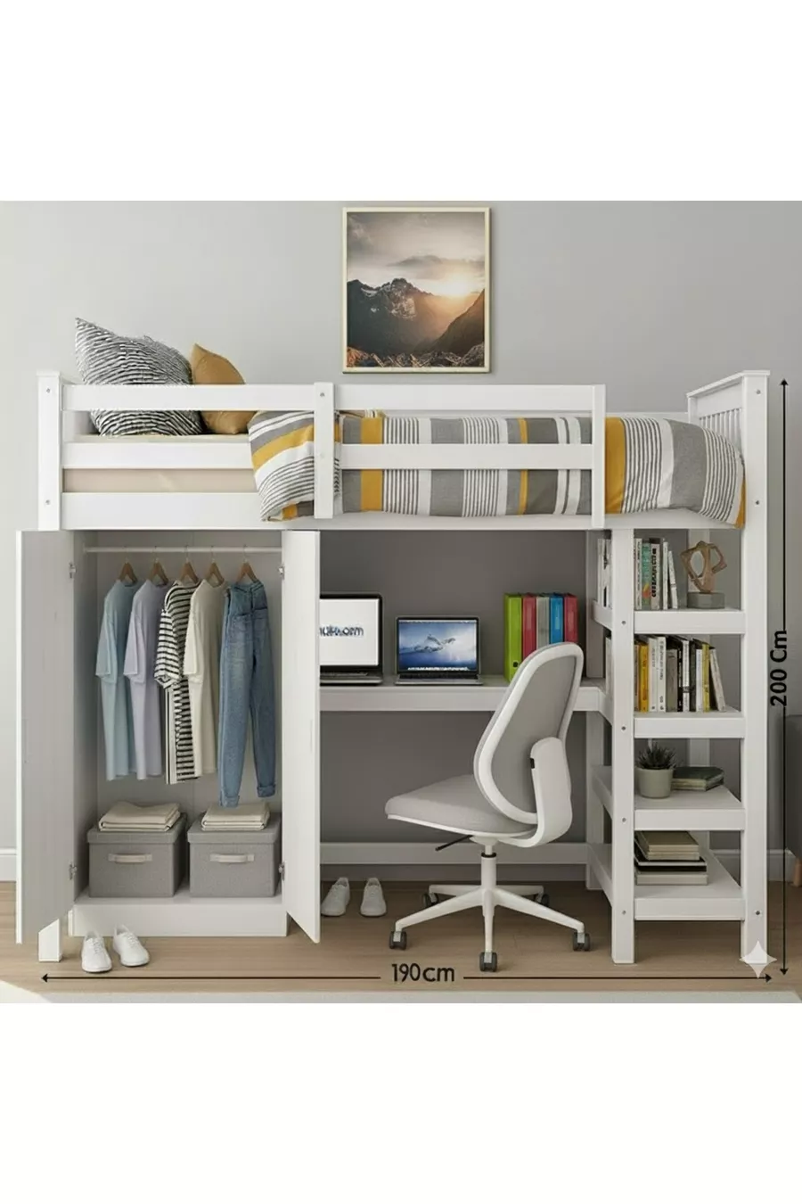 multi-purpose bed, desk, wardrobe, bookshelf all-in-one