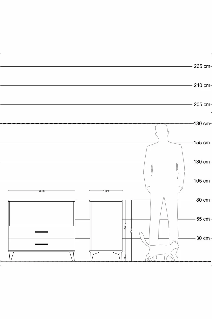 Hyperion Kommode mit einem Regal und 2 Schubladen Mondstein-Anthrazit