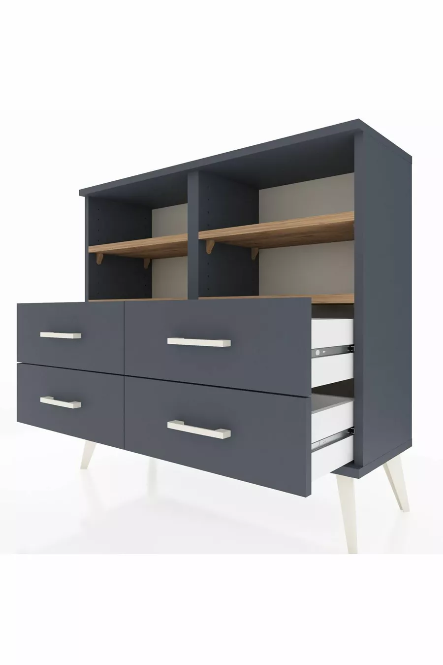 Arges Dresser 4 Shelves 4 Drawers Anthracite-Pine/Anthracite