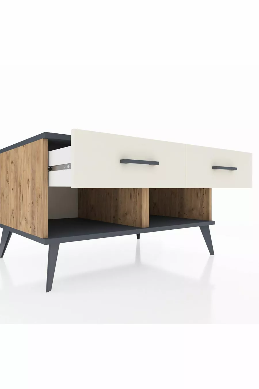 Commode Kronos 2 tiroirs Pin-Anthracite/Pierre de Lune