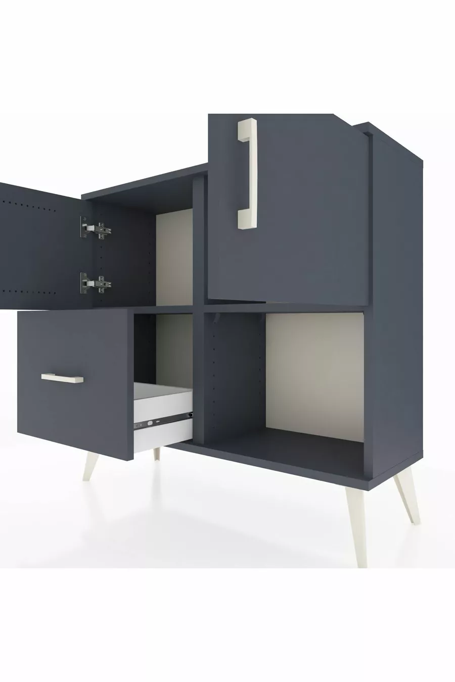 Commode Arges 2 étagères 1 tiroir 2 portes Anthracite-Anthracite