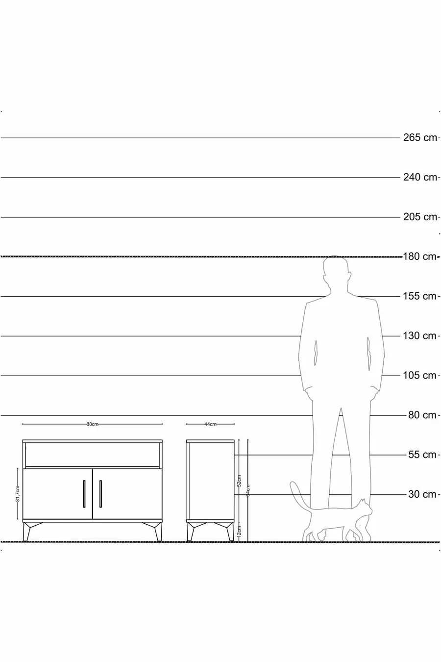 Commode Hyperion 2 étagères 2 portes Anthracite-Pin