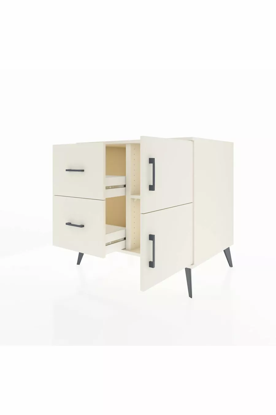 Commode Kronos avec une étagère, 2 tiroirs et 2 portes, Pierre de lune-Pierres de lune