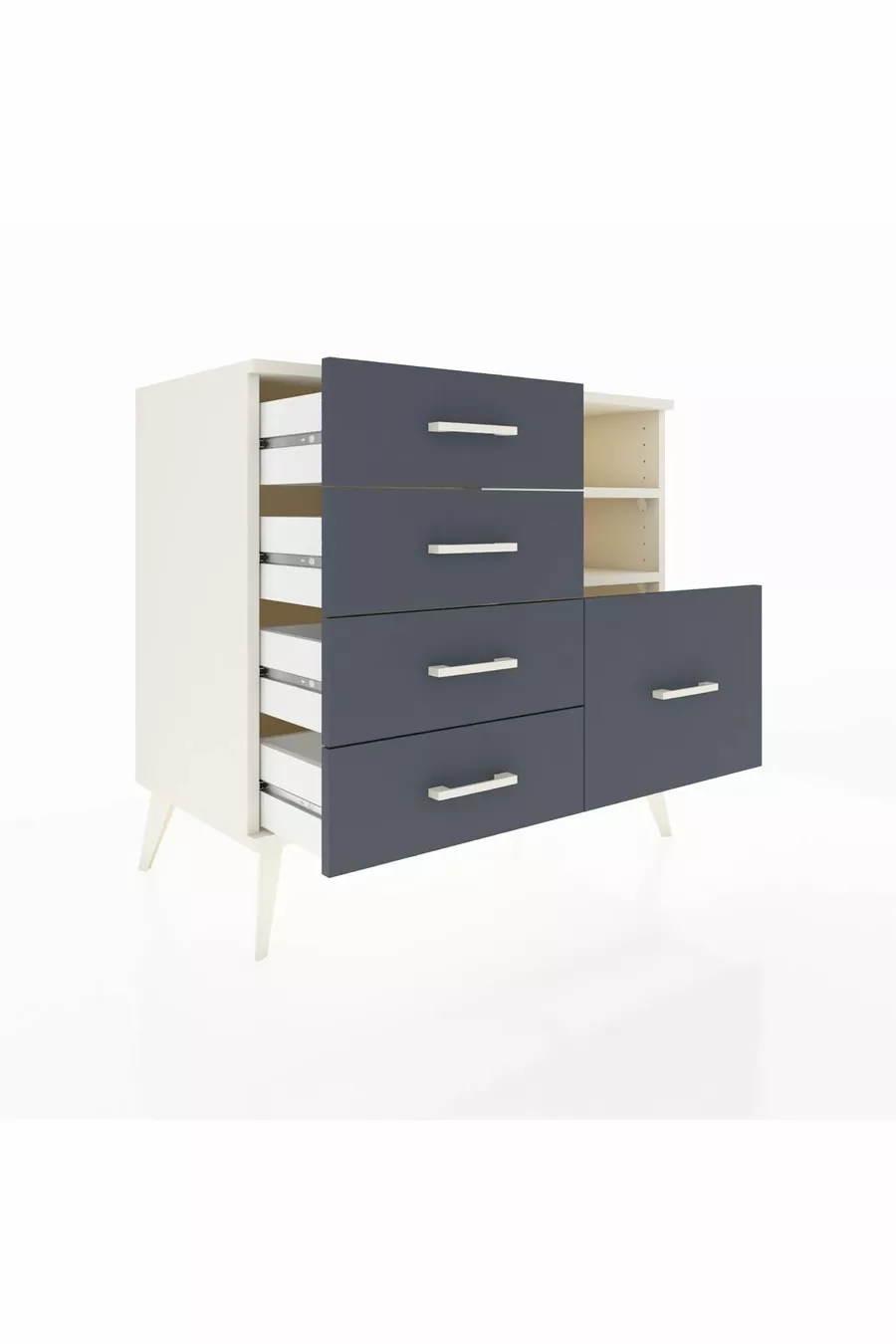 Commode Hyperion 2 étagères 5 tiroirs Pierre de lune/Pierre de lune/Anthracite