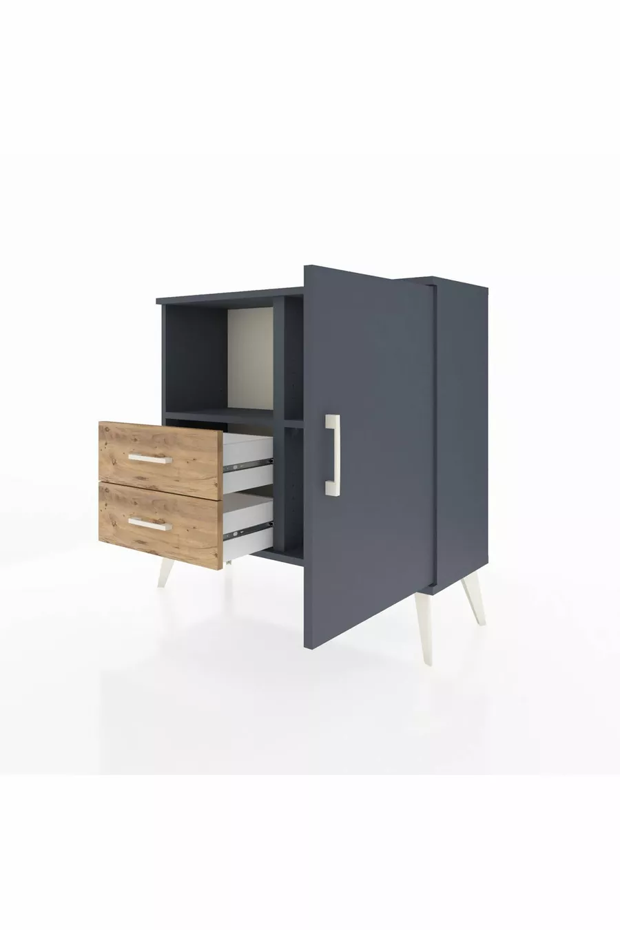 Commode Arges avec 2 étagères, 2 tiroirs et 1 porte, anthracite/anthracite pin