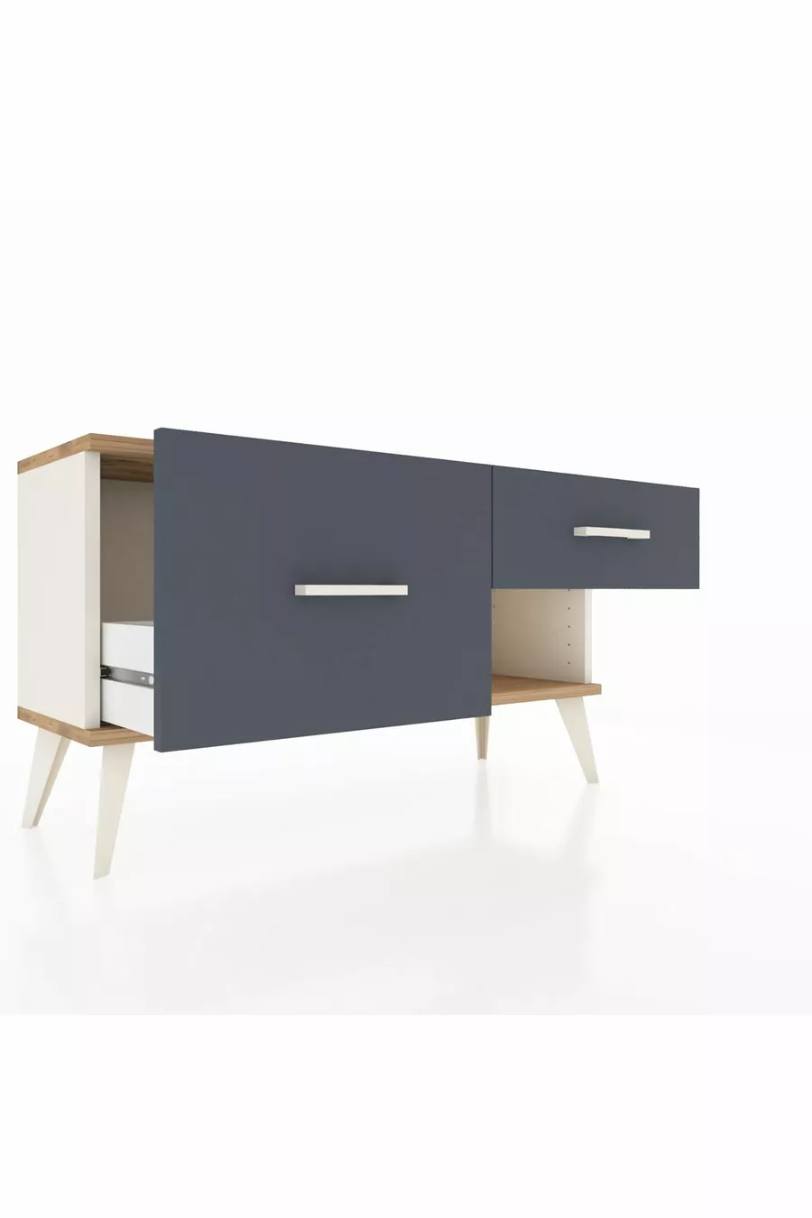 Commode Arges 2 tiroirs Pierre d'ail/Pin/Anthracite